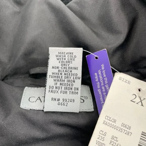 CATHERINE’S - Plus Size Faux Fur Trim Winter Coat - Black 2x - Picture 3 of 9